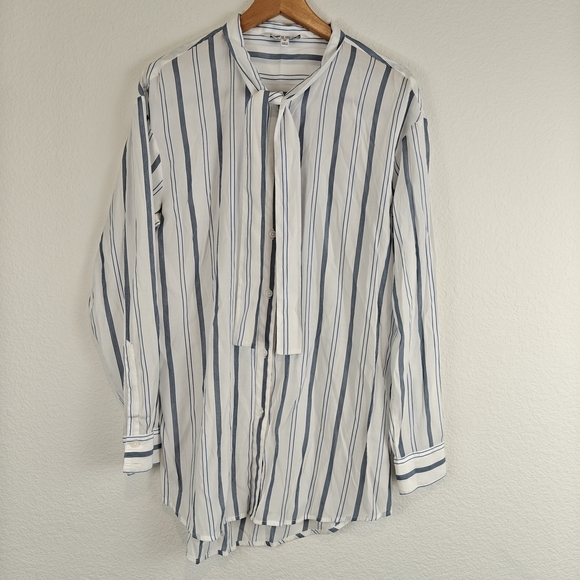Elizabeth & James Blue White Striped Neck Tie Button Down Long Sleeve Shirt M - Picture 3 of 13
